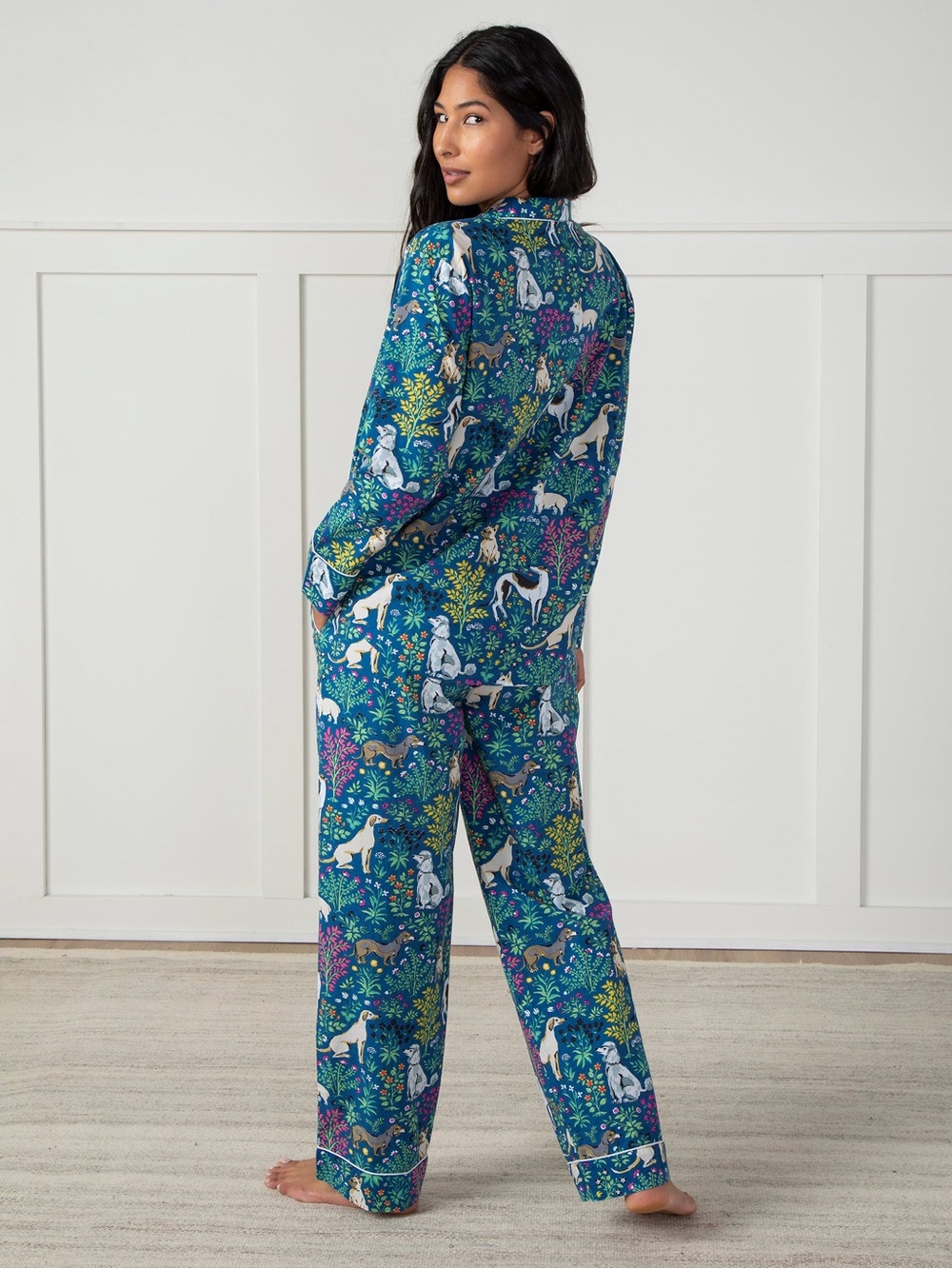Print Fresh “Must Love Dogs” Women's Blue Floral & Dog Print Pajama Set
